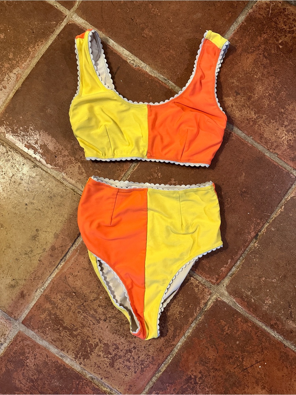 Colorblock High-Waist Bikini Set in Yellow & Orange HAMMIES